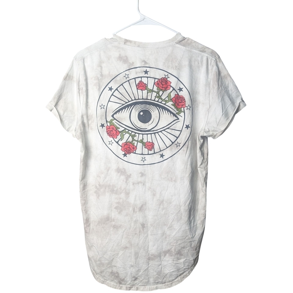 Hollister Graphic Black Eye Red Roses White Gray Pattern Short Sleeve Tee Size M